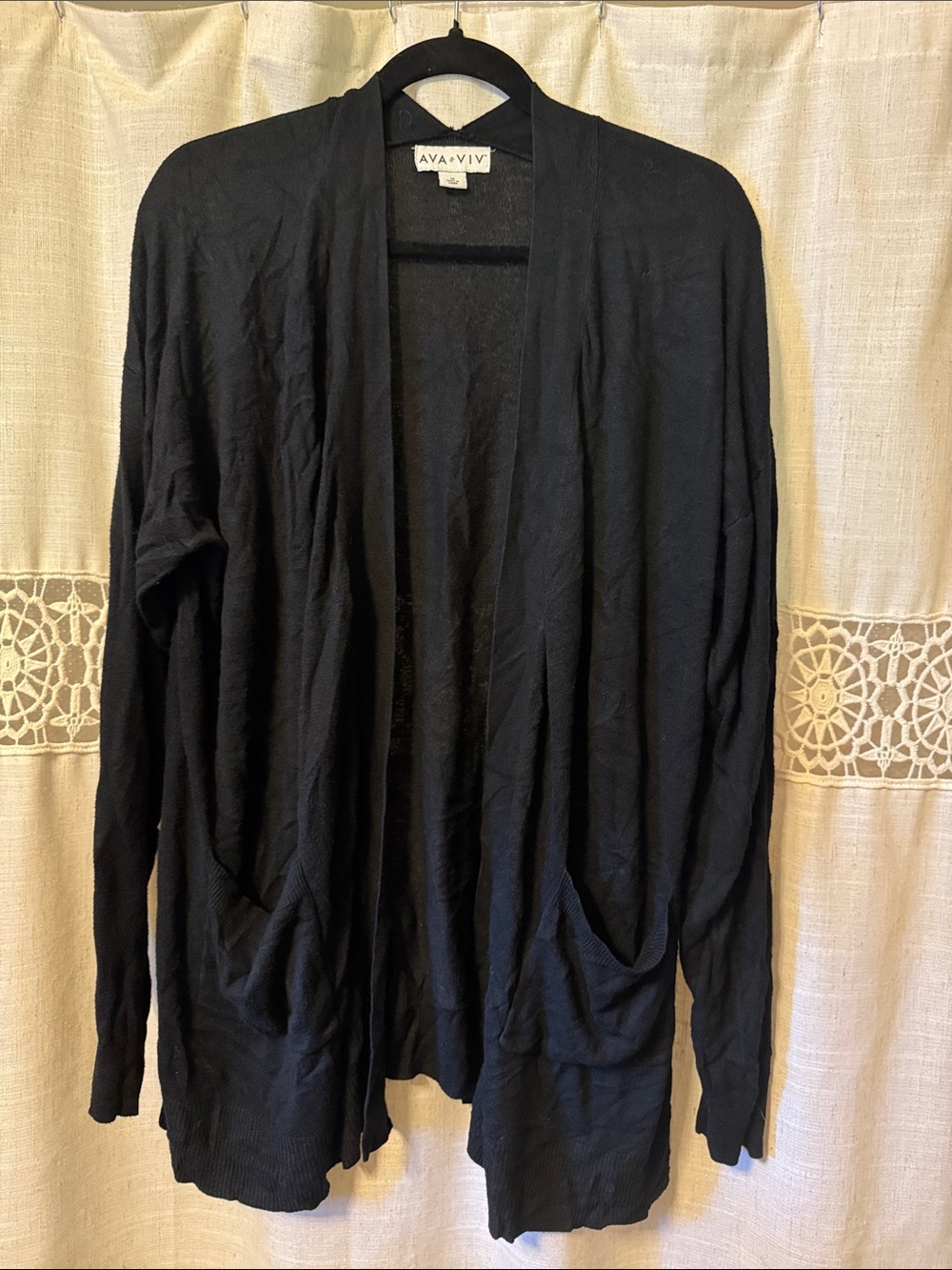 Ava & Viv Black Open Cardigan with Front Pockets